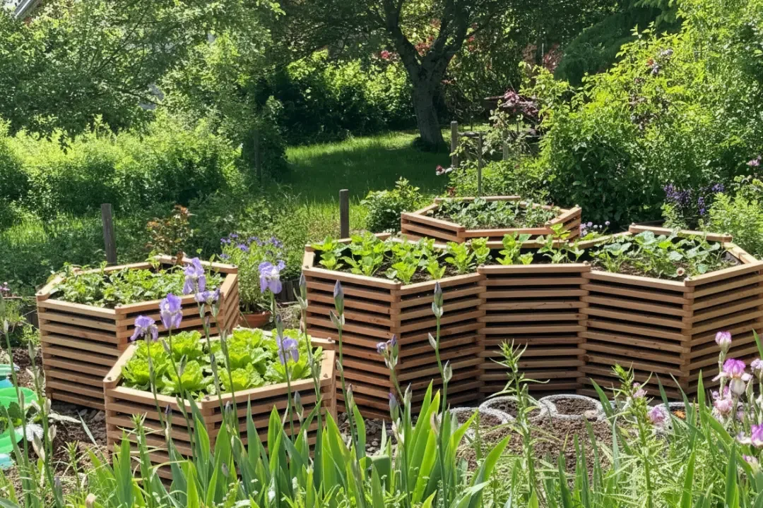 Hochbeete in Sechseck und Wabenstruktur