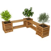 «Antonius» – set con 3 fioriere ad angolo con seduta & ripiano