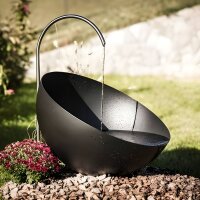 Wasserschale Aqualuna D80 Schwarz mit satiniertem Edelstahleinlauf